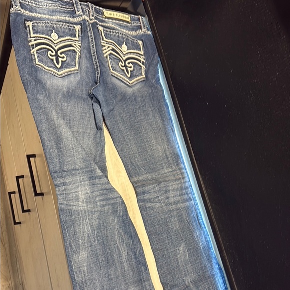 Rock Revival Blue Boot Cut Jeans with Embroidered Back - Picture 3 of 5